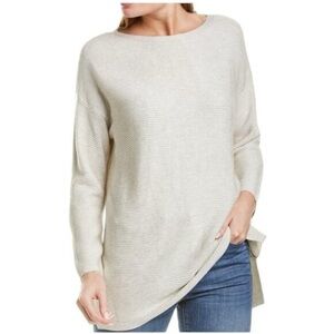 EILEEN FISHER | silk blend ribbed grey boat neck sweater